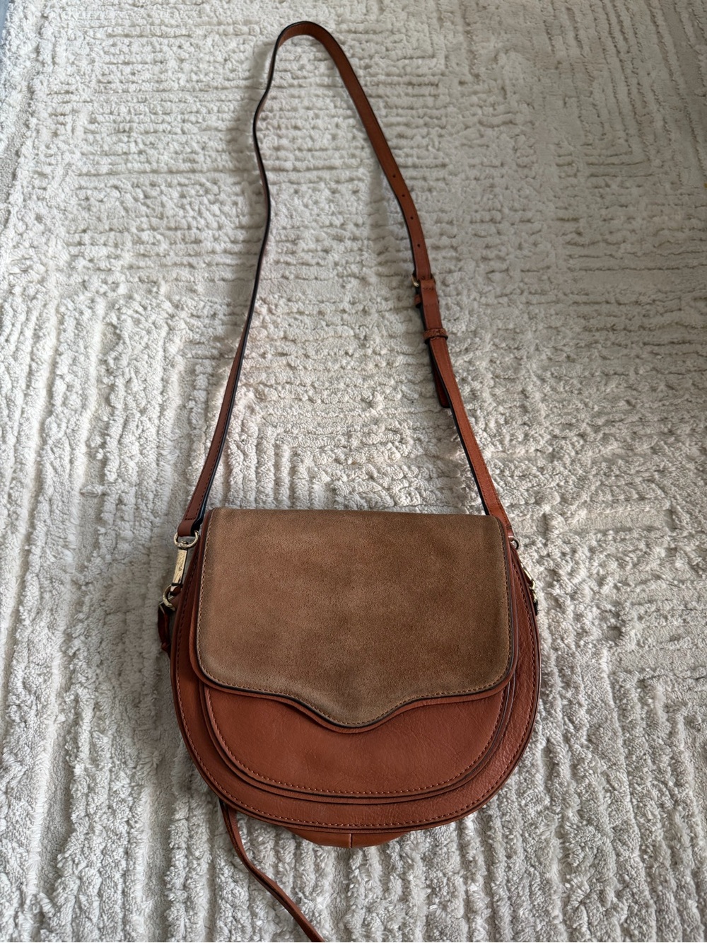 Rebecca Minkoff Suki Saddle Crossbody Bag Mini Brown Leather Suede Tassel